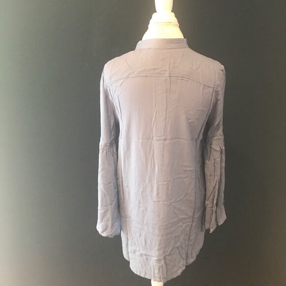 Bell Sleeve Top Flowy Blue Button Up Blouse - Picture 7 of 7